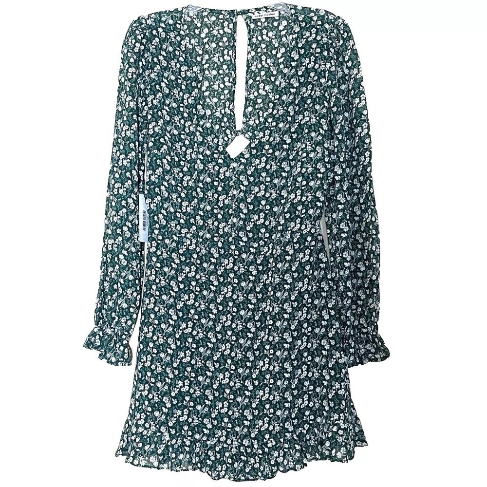 Reformation Elenor Green Ditzy Floral Long Sleeve Mini Dress 12 Cottagecore